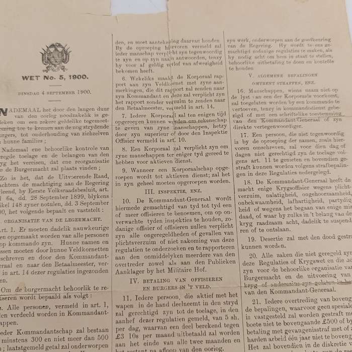 1900 Circulan for ACT 5/1900 ZAR - Payment of officers and burglars in the veld