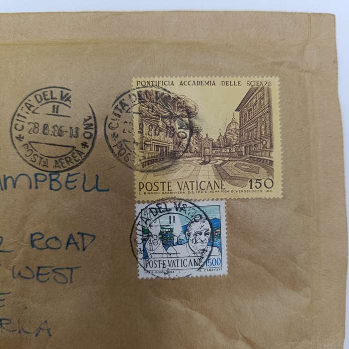 Vatican City postal cover to Somerset West South Africa 28 August 1986 cancellations