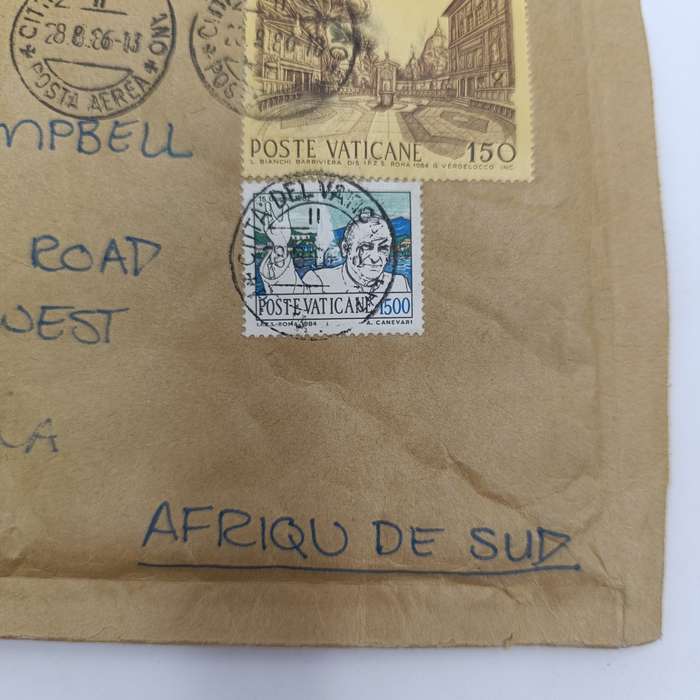 Vatican City postal cover to Somerset West South Africa 28 August 1986 cancellations