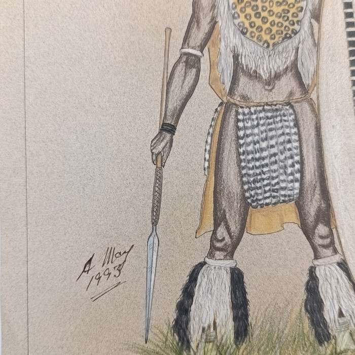 Original drawing of Zulu Warrior in 1993 by Andy May