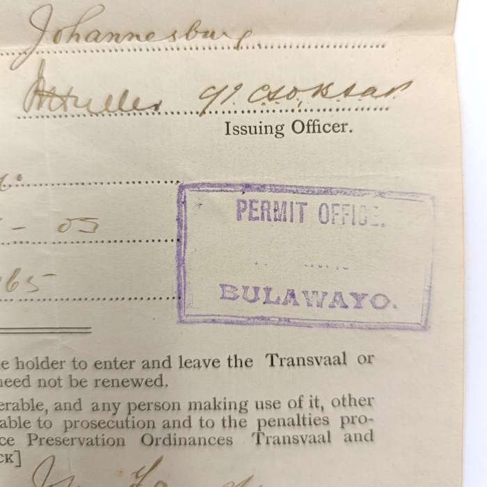 Permit to enter and reside in the Transvaal and Orange River Colony