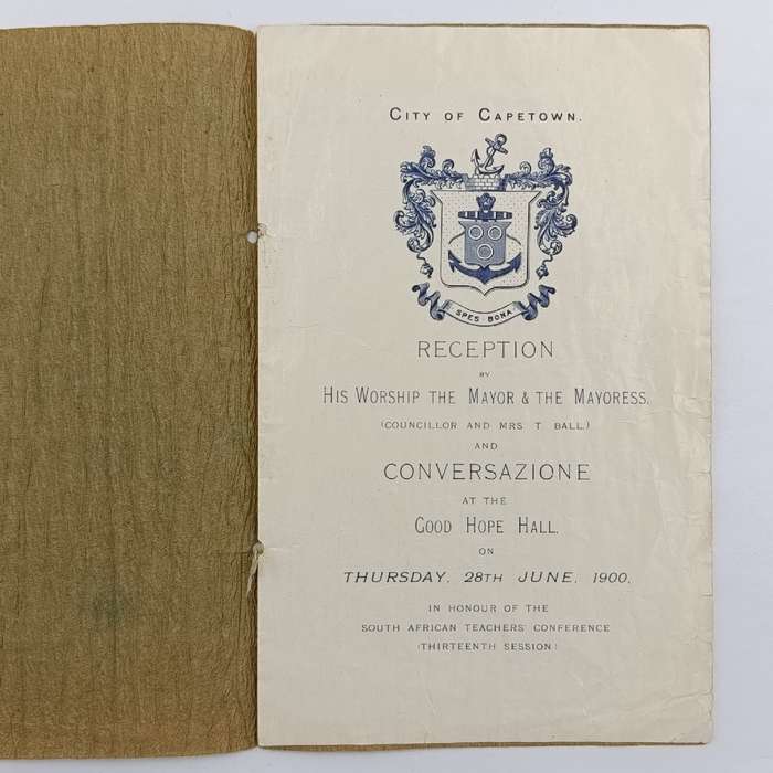 City of Cape Town Reception menu by the Mayor at Good Hope Hall - 28 June 1900 - during Boer War