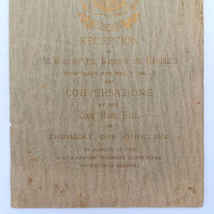 City of Cape Town Reception menu by the Mayor at Good Hope Hall - 28 June 1900 - during Boer War