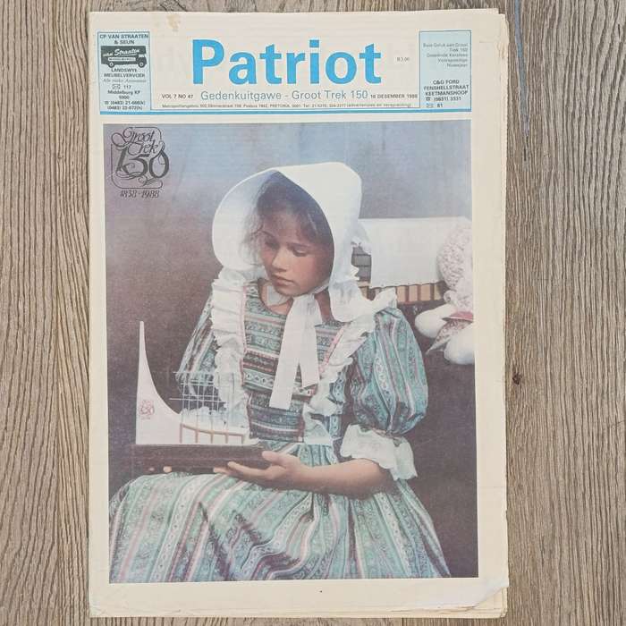 Die Voortrek 1949 and Die Patriot 1988 Groot Trek editions with apartheid advertisement