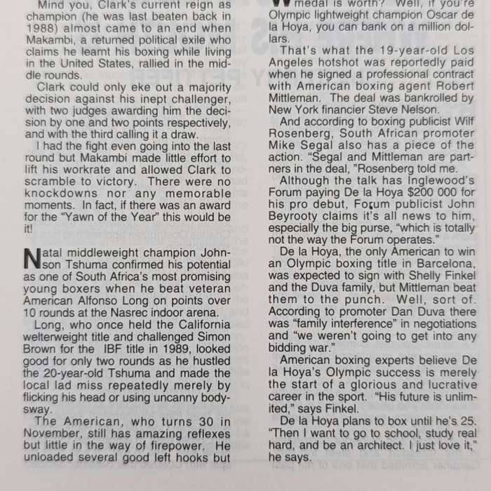 Boxing World magazine - November 1992