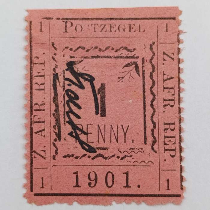 Set of 3 ZAR Pietersburg 1 Penny stamps - All 3 perforated types with controller's initials in black