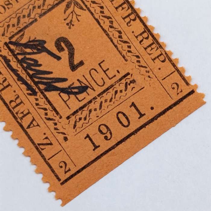 Set of 3 ZAR Pietersburg 2 Pence stamps - All 3 perforated types with controller's initials in black