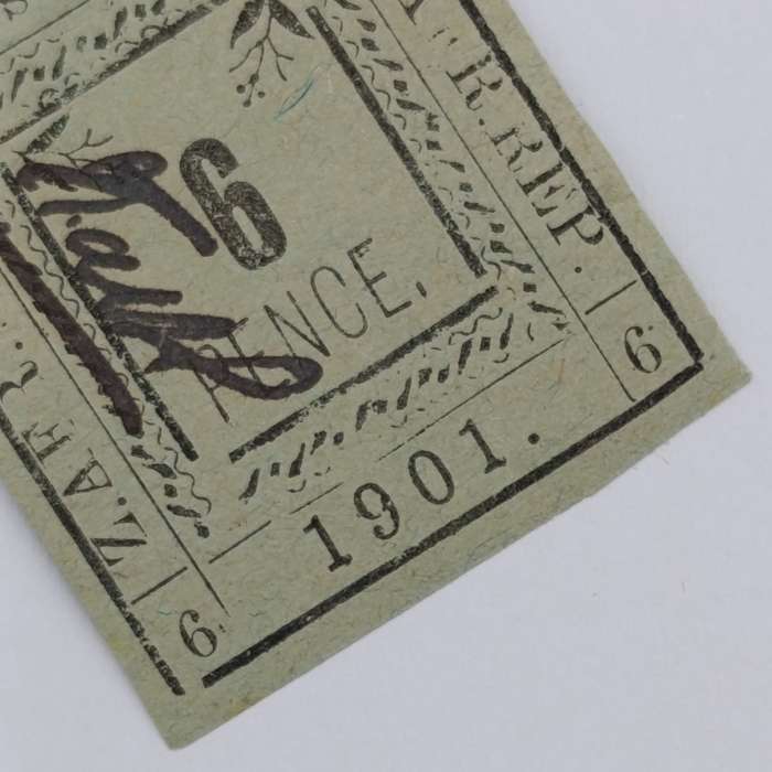 1901 ZAR Pietersburg type 2 imperforated 6 Pence stamp with controller's initials in black - mint