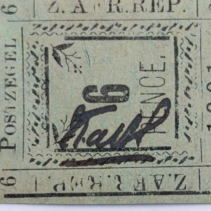 1901 ZAR Pietersburg type 2 imperforated 6 Pence stamp with controller's initials in black - mint
