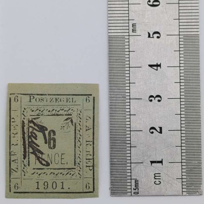 1901 ZAR Pietersburg type 2 imperforated 6 Pence stamp with controller's initials in black - mint