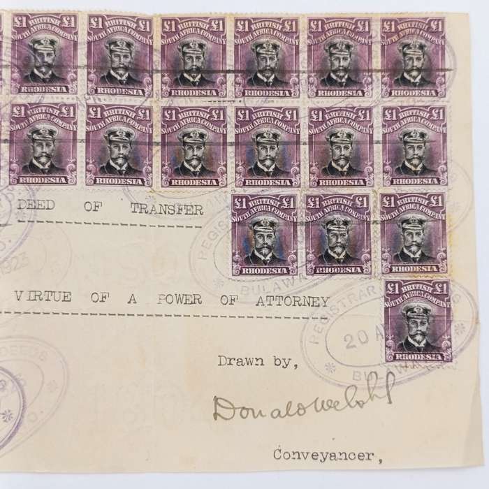 Lot of 24 1 pound BSA Company stamps plus one 5 shilling fiscally used