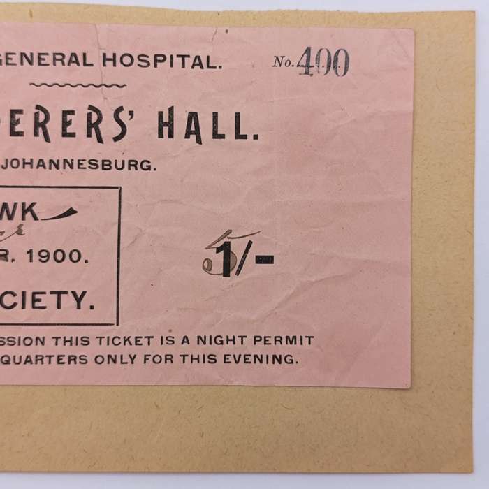 Boer War period 1900 permit for the General Hospital Johannesburg 1 shilling overprinted 5 shillings