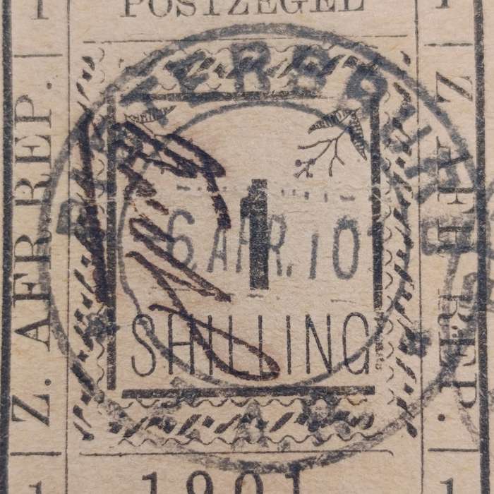 1901 ZAR Pietersburg type 3 imperforated 1 Shilling used stamp - used at Pietersburg 6 April 1901