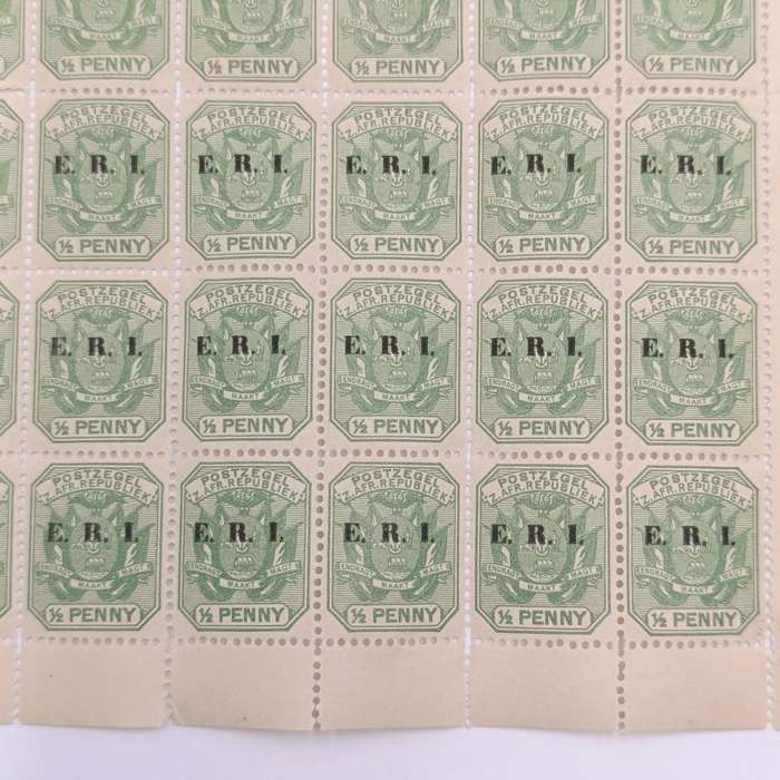 ZAR stamps full page of 60 mint stamps ERI overprint with faults indicated - RARE FIND