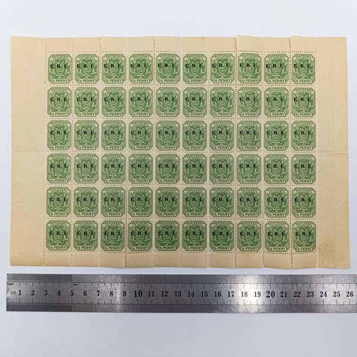ZAR stamps full page of 60 mint stamps ERI overprint with faults indicated - RARE FIND