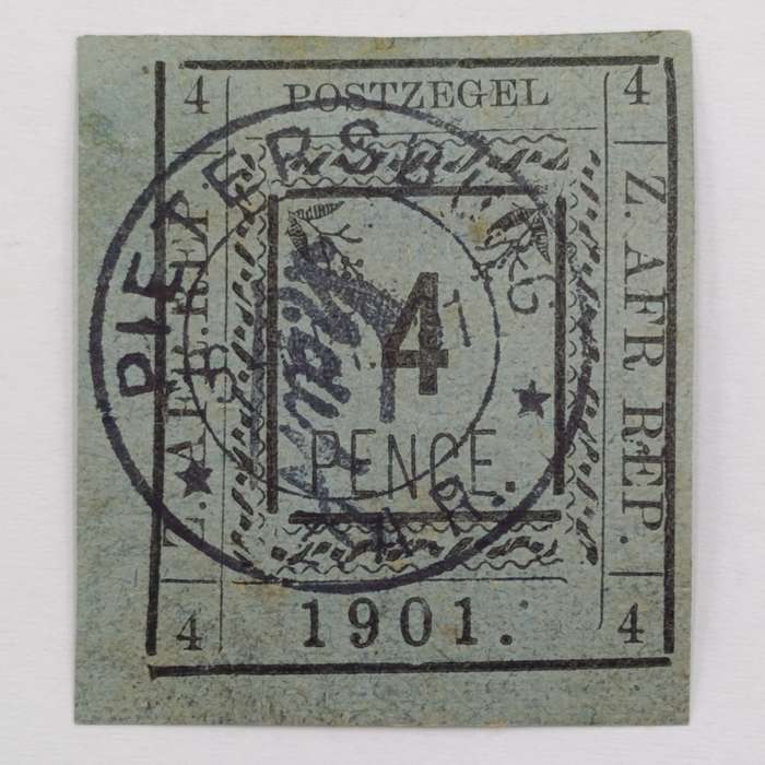 1901 ZAR Pietersburg type 3 used 4 pence stamp with wide "4" - SACC 12 - used at Pietersburg
