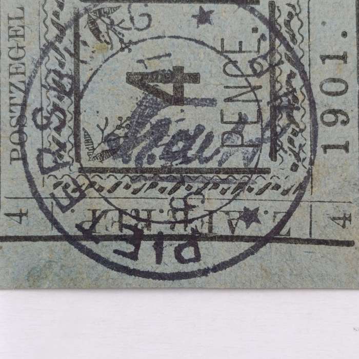 1901 ZAR Pietersburg type 3 used 4 pence stamp with wide "4" - SACC 12 - used at Pietersburg