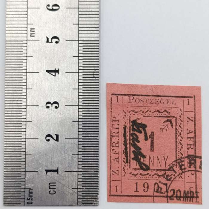 1901 ZAR Pietersburg type 1 imperforated 1 Penny stamp used on first day of issue 20 March 1901