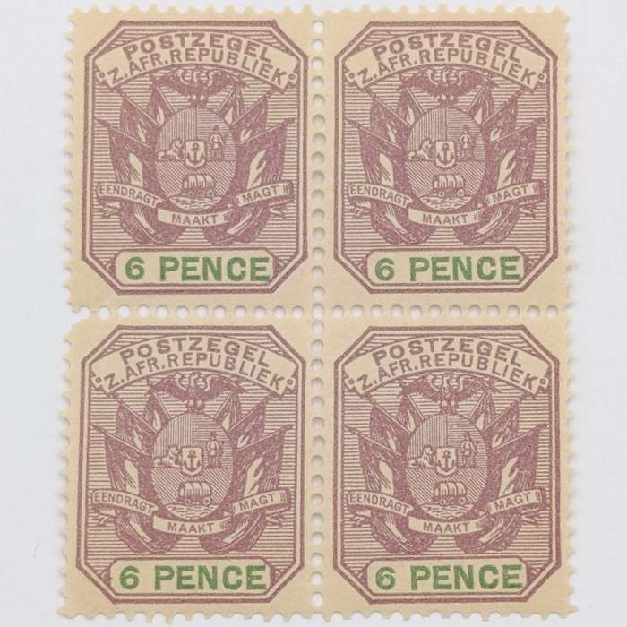 ZAR Block of 4 stamps 6 Pence mint SACC 229