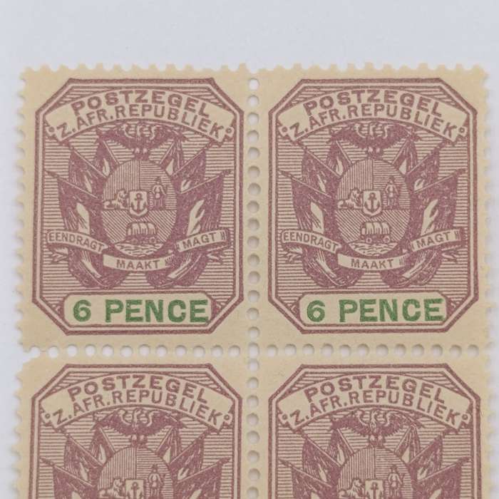 ZAR Block of 4 stamps 6 Pence mint SACC 229