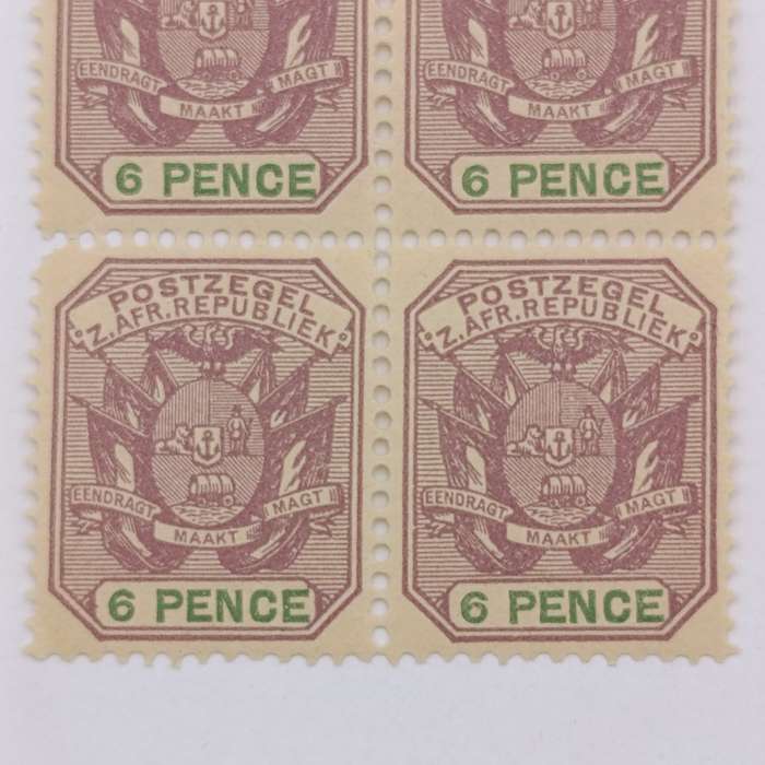 ZAR Block of 4 stamps 6 Pence mint SACC 229