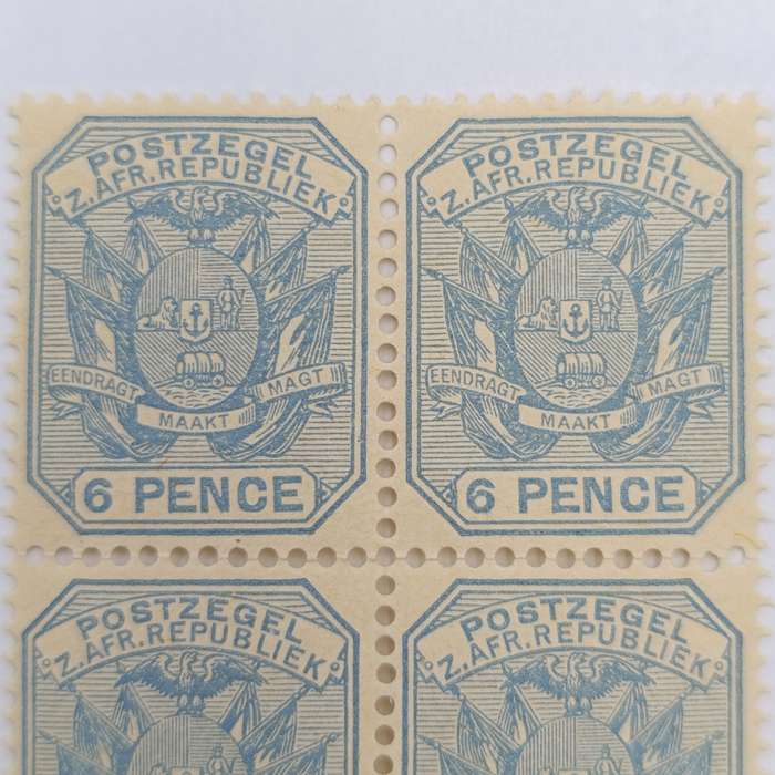 ZAR Block of 4 wagon with double shaft 6 Pence mint stamps SACC 208