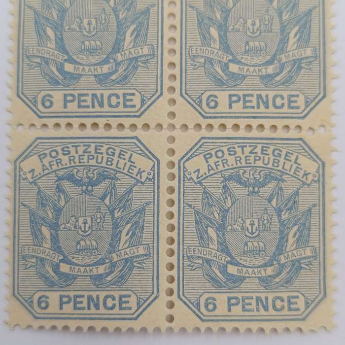 ZAR Block of 4 wagon with double shaft 6 Pence mint stamps SACC 208