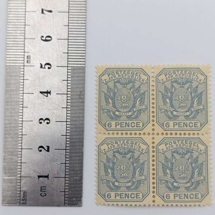 ZAR Block of 4 wagon with double shaft 6 Pence mint stamps SACC 208