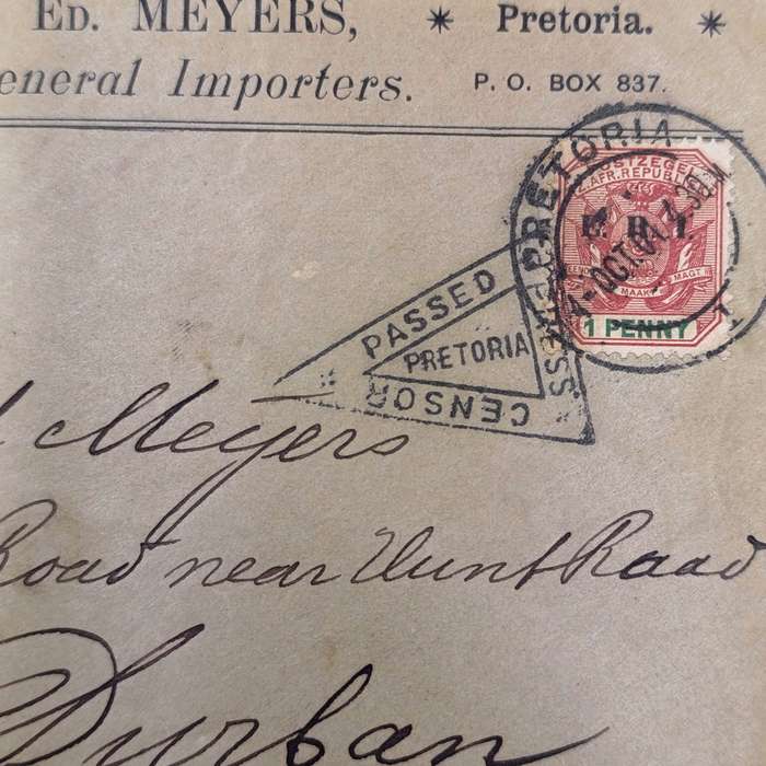 Censored cover - Boer War period - Pretoria to Durban - 1 Penny ZAR stamp cancelled 4 October 1901