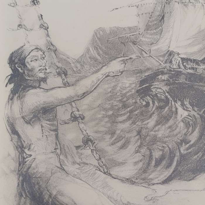 Original Cora Coetzee pencil sketch of the Flying Dutchman