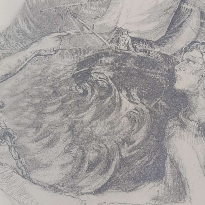 Original Cora Coetzee pencil sketch of the Flying Dutchman