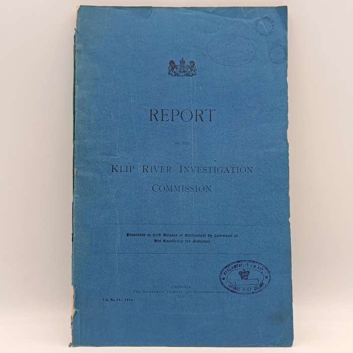 1910 Report of the Klip River investigation commission - Orange River Colony rubber stamp