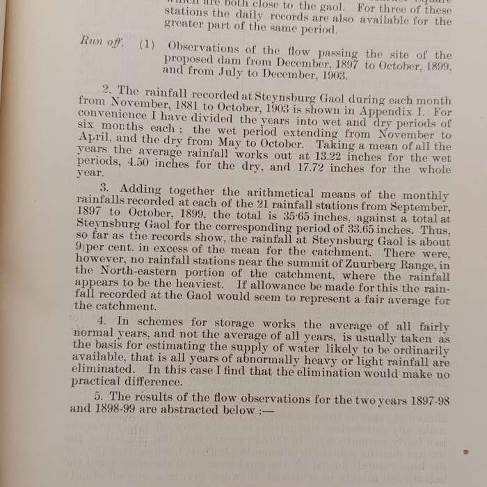 Cape of Good Hope 1904 Return in respect to the Thebus irrigation scheme