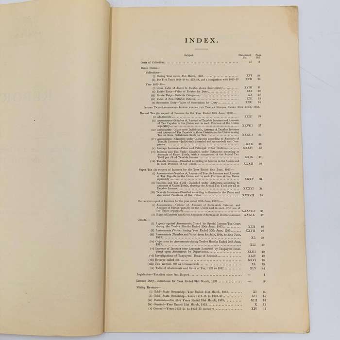 Union of South Africa Original Report of the Commissioner for Inland Revenue for the Year 1932-33