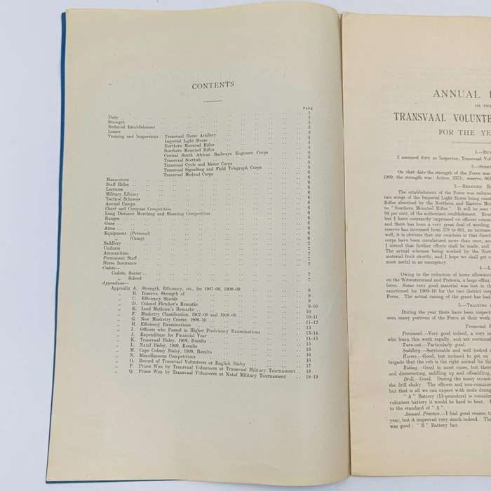 South Africa ANNUAL REPORT by Colonel Beves on the TRANSVAAL VOLUNTEERS AND CADETS