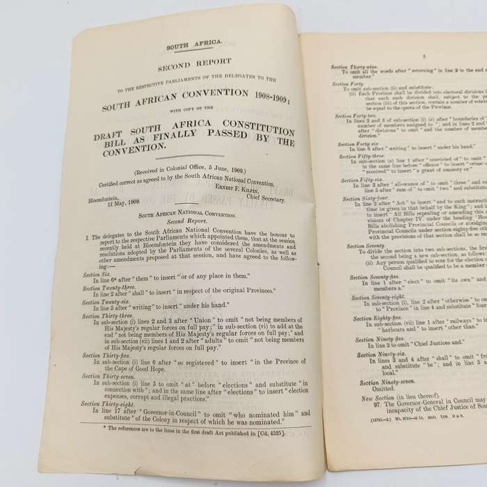 South Africa Second Report to parliaments of delegates to the 1908/9 South African convention