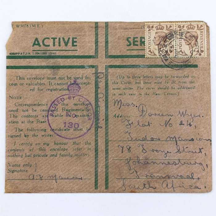 WW2 Active Service letter cover - passed by censor 130 - sent through Field Post Office 550
