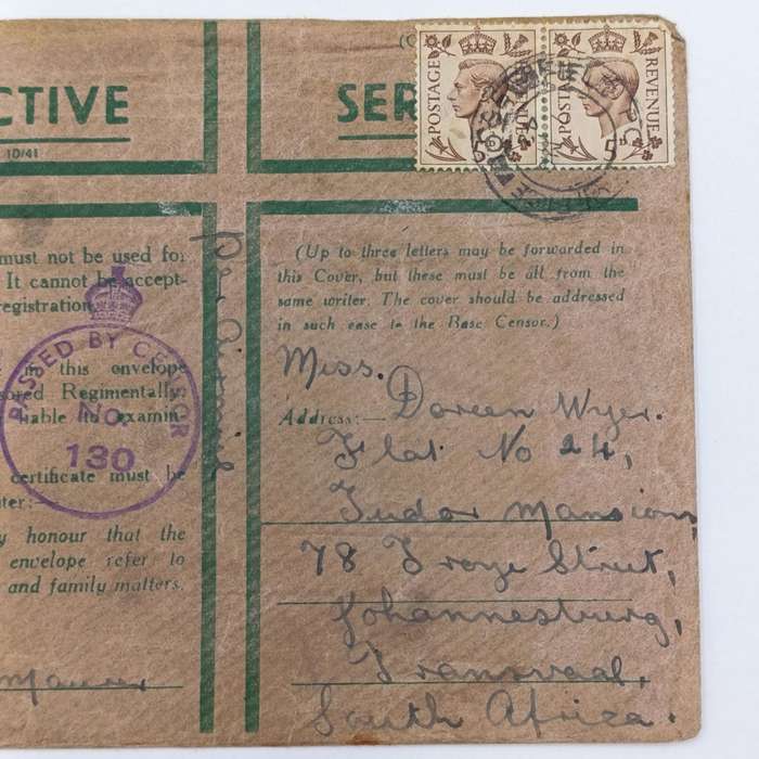WW2 Active Service letter cover - passed by censor 130 - sent through Field Post Office 550