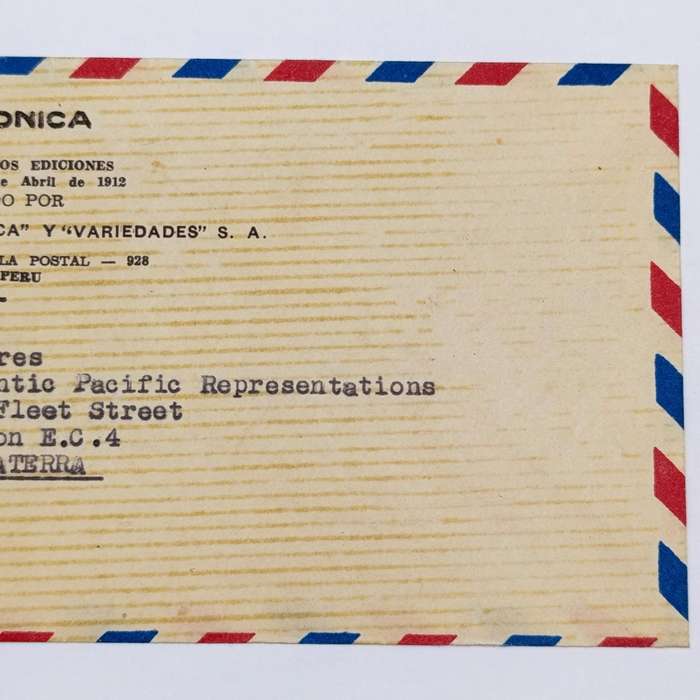 Peru airmail cover Lima, Peru to London, UK - 1946 La Cronica stationery and 5 Peru stamps