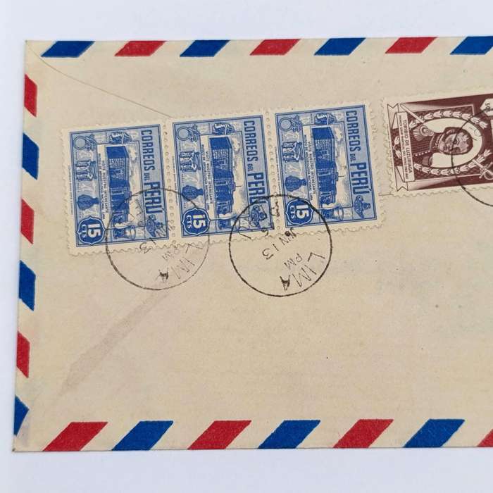 Peru airmail cover Lima, Peru to London, UK - 1946 La Cronica stationery and 5 Peru stamps