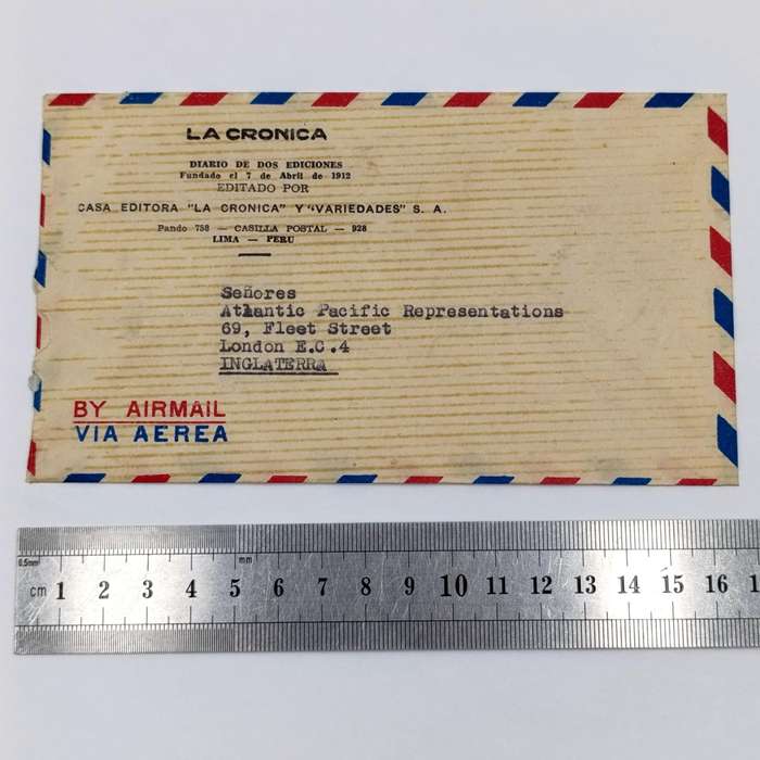 Peru airmail cover Lima, Peru to London, UK - 1946 La Cronica stationery and 5 Peru stamps