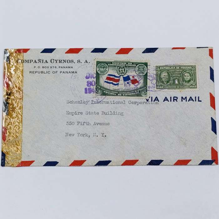 Airmail cover Panama to Empire State Building, New York - 2 panama stamps cancelled 1945 - examined