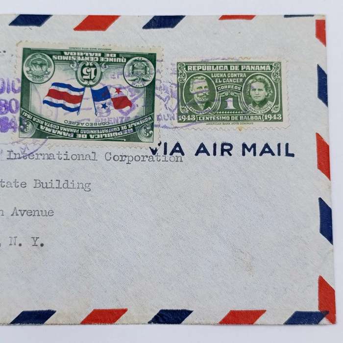 Airmail cover Panama to Empire State Building, New York - 2 panama stamps cancelled 1945 - examined