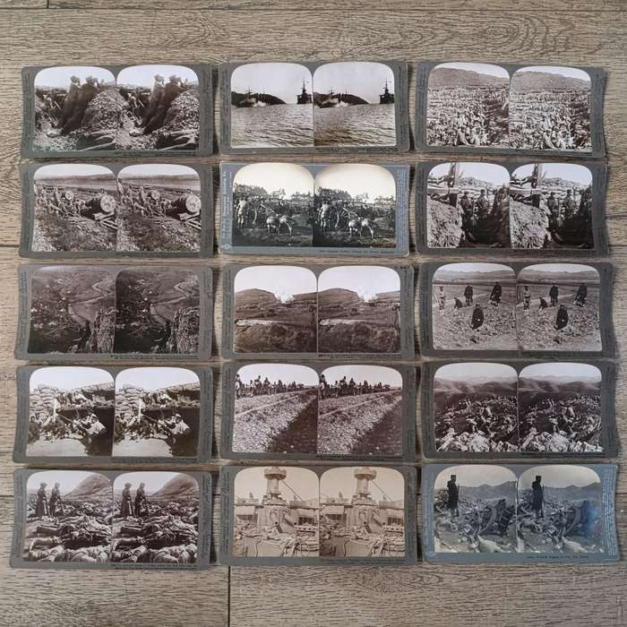 Lot of 15 Antique RUSSO-Japanese war stereoscope photo cards