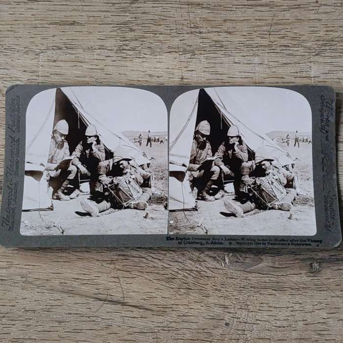 Boer War stereoscope card - The English Drummer Boy's letter after victory at Colesberg