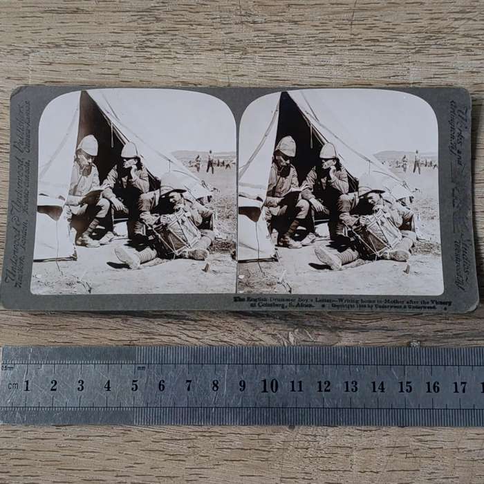 Boer War stereoscope card - The English Drummer Boy's letter after victory at Colesberg