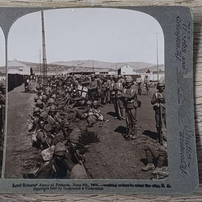 Boer War stereoscope card - Lord Robert's Army at Pretoria Iune 5th, 1900