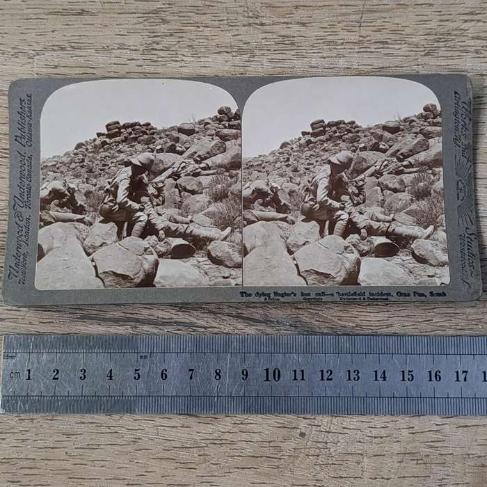 Boer War stereoscope card - The dying Bugler's last call - a Battlefield incident Gras Pan