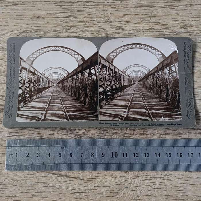 Boer War stereoscope card - Great Orange River Bridge which the Boers failed to destroy