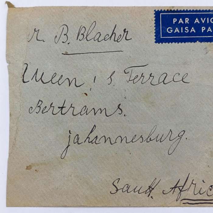 Wartime Latvian Airmail to South Africa - with 5 Latvian stamps cancelled 1940 - sent via Sweden